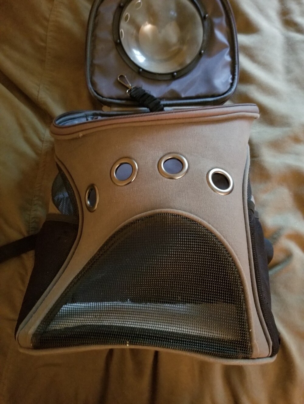 Brown Pet Backpack Carrier with Transparent Bubble Window
